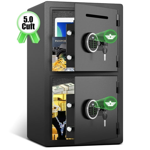 Kavey 5.0 Cu ft Extra Large Home Safe Box Fireproof, Digital Home Security Safe Box with Deposit Slot & Metal Storage Box, Soft Lining Money Safe with Backlit Keypad & Dual Alarm for Home Office