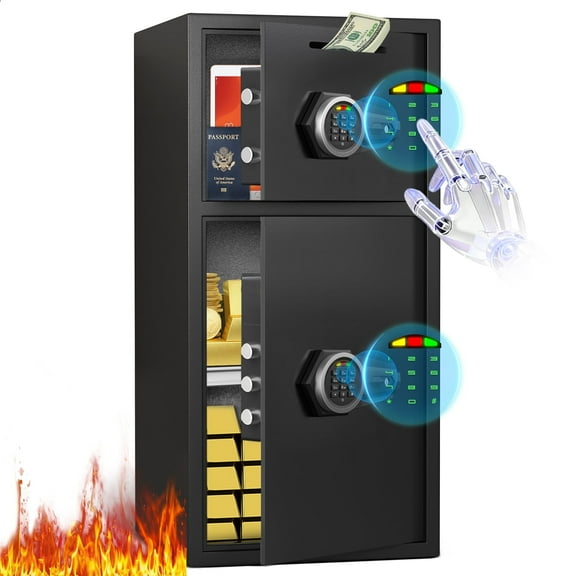 6.0 Cu ft Large Safe Box Fireproof Waterproof, Money Safe With Mute Function and LED Light, Digital Keypad Home Safes with Deposit Slot & Dual Alarm System,Security Box for Money Valuables