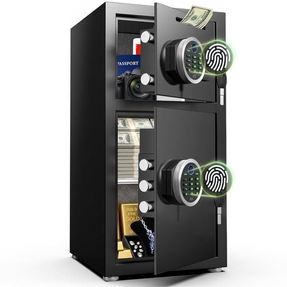 6.0 Cu ft Large Safe Box Fireproof Waterproof,with LED Light fire proof safe for home documents,Fingerprint password personal Safes with Deposit Slot & Dual Alarm System，Security Box fo Valuables