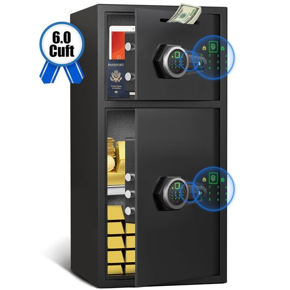 6.0 Cu ft Large Safe Box Fireproof Waterproof,with LED Light fire proof safe for home documents,Fingerprint password personal Safes with Deposit Slot & Dual Alarm System,Security Box fo Valuables