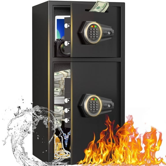 6.0 Cu Ft Fireproof Waterproof Anti-Theft Safe Box with LED Light, Deposit Slot & Dual Alarm System, Home Office Safe for Valuables Cash Documents