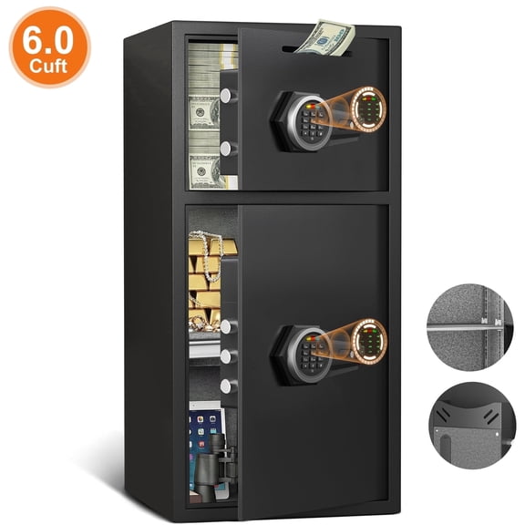 6.0 Cu ft Large Safe Box, Money Safe With Mute Function and LED Light, Digital Keypad Home Safes with Deposit Slot & Dual Alarm System,Security Box for Money Valuables