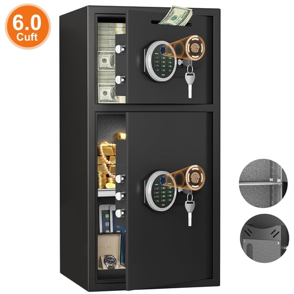 6.0 Cuft Extra Large Home Safe Box Fireproof Waterproof, Fingerprint Safe, Home Security Safes Box with Adjustable Shelf & Deposit Slot, Money Safes with Backlit Keypad & Dual Alarm for Home Office