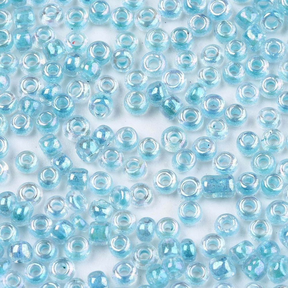 6/0 Glass Seed Beads Inside Colours Round Hole Round Transparent Colours Rainbow Sky Blue 6/0 4~5x2.5~4.5mm Hole: 1.2mm about 4500pcs/bag