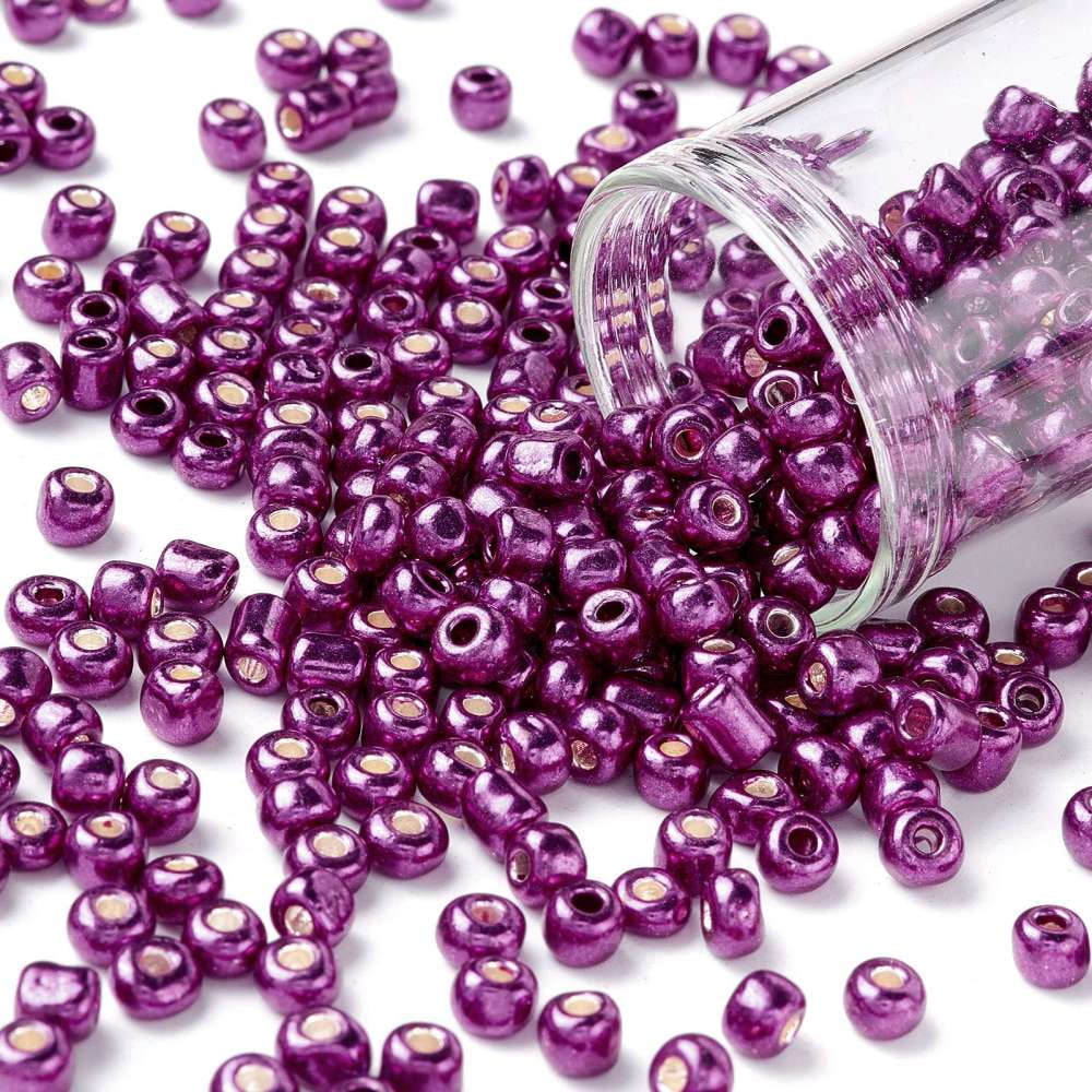 6/0 Glass Seed Beads Metallic Colours Style Round Dark Orchid 6/0 4mm Hole: 1.5mm about 4500pcs/pound