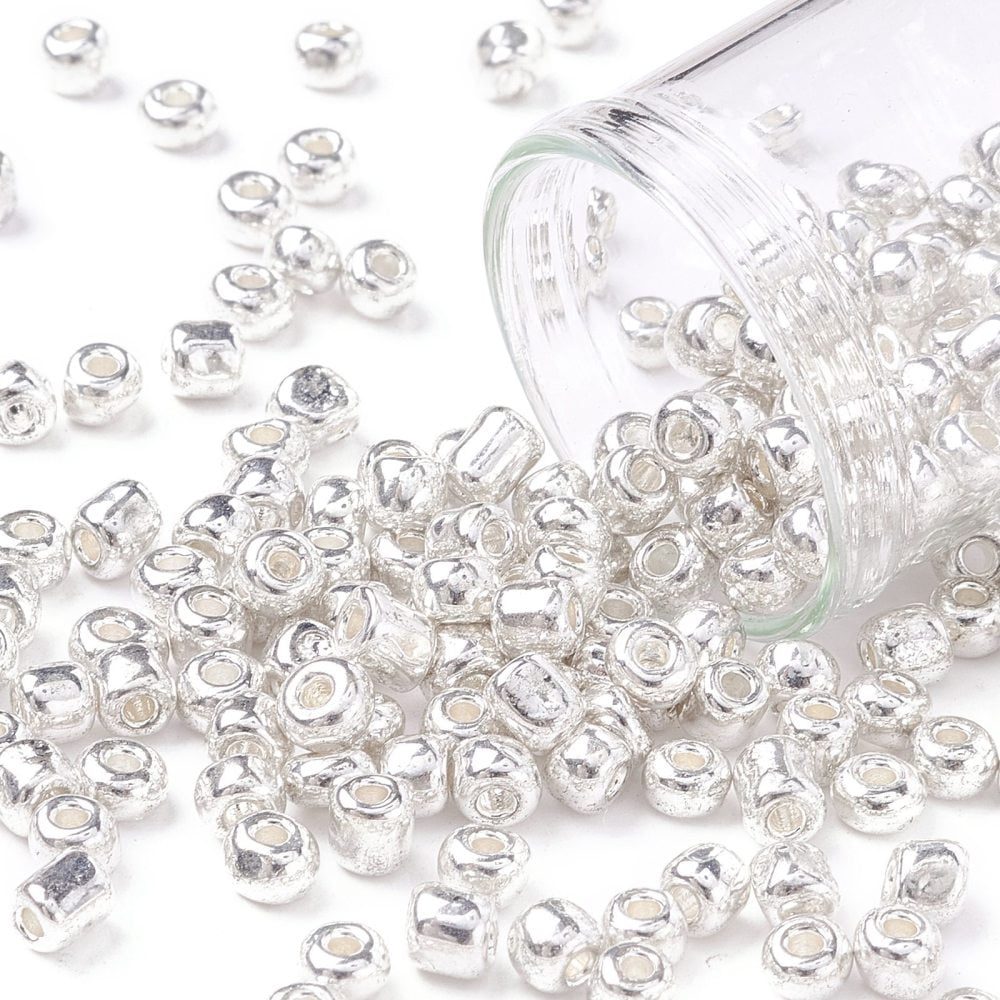 6/0 Glass Seed Beads Metallic Colours Style Round Silver 6/0 4mm Hole: 1.5mm about 4500pcs/pound