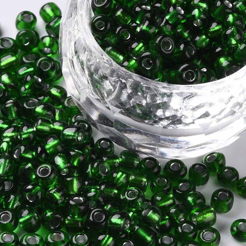 6/0 Glass Seed Beads Silver Lined Round Hole Round Green 4mm Hole: 1.5mm about 6639 pcs/pound DIY