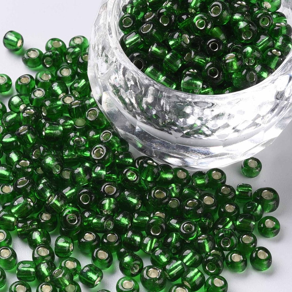 6/0 Glass Seed Beads Silver Lined Round Hole Round Lime Green 4mm Hole: 1.5mm about 6639 pcs/pound