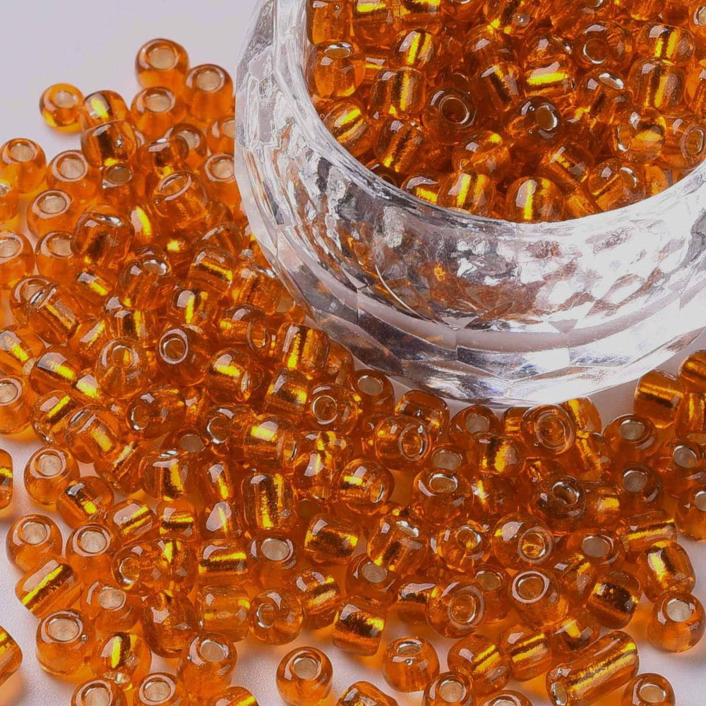 6/0 Glass Seed Beads Silver Lined Round Hole Round Orange Red 4mm Hole: 1.5mm about 6639 pcs/pound