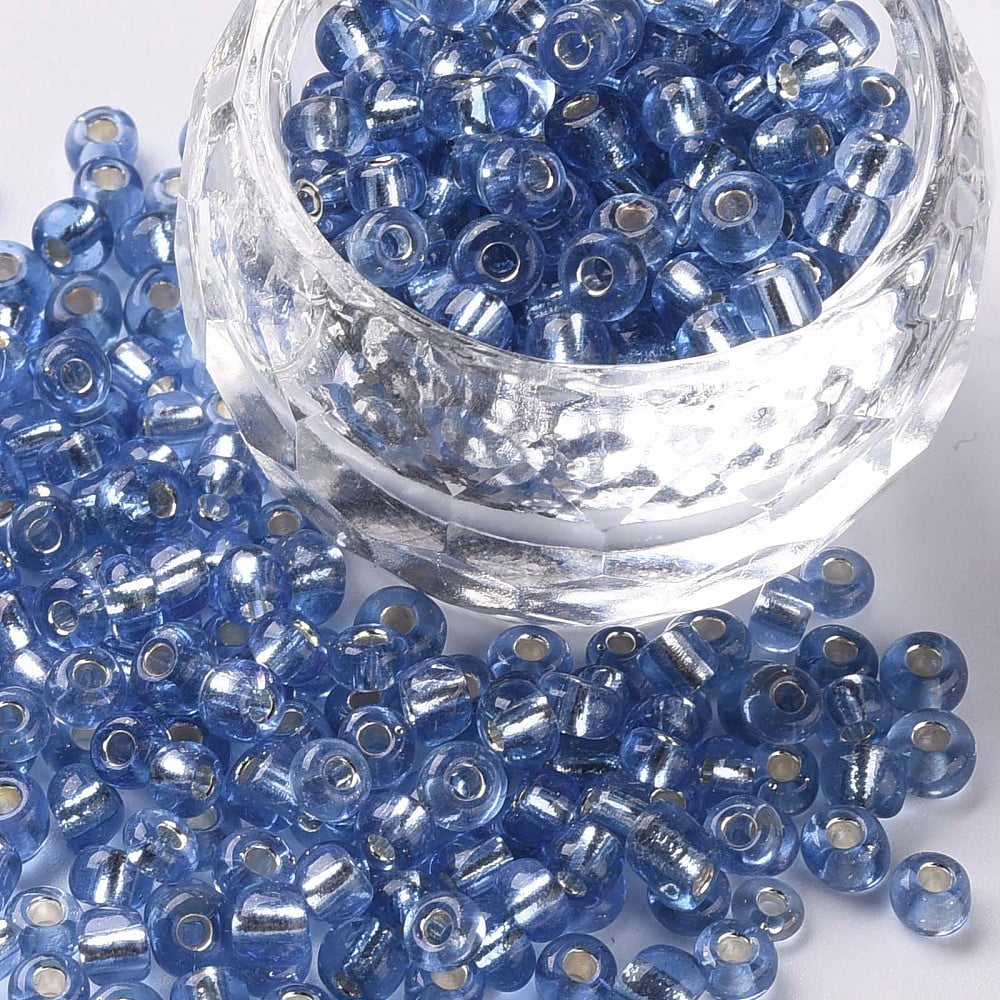 6/0 Glass Seed Beads Silver Lined Round Hole Round Royal Blue 4mm Hole: 1.5mm about 6639 pcs/pound