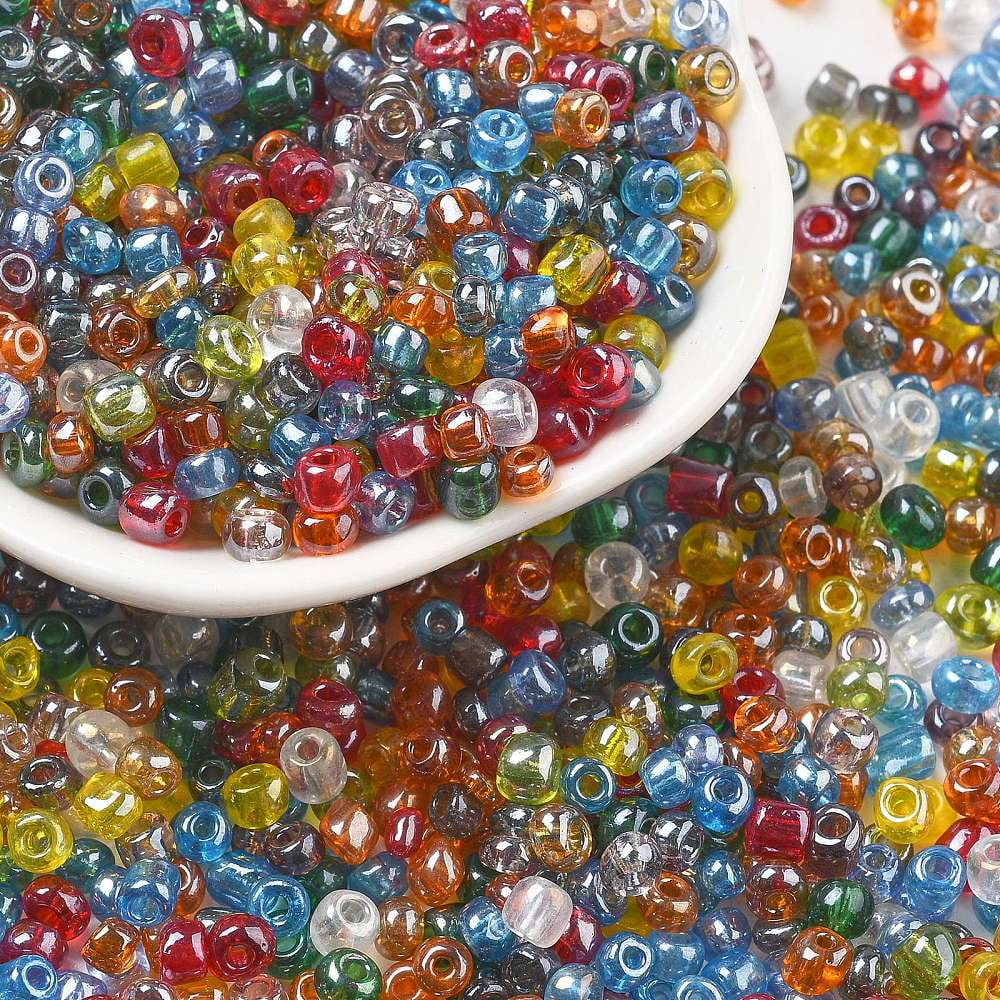 6/0 Glass Seed Beads Trans. Colours Lustered Round Mixed Color 4mm Hole: 1.5mm about 4500pcs/pound