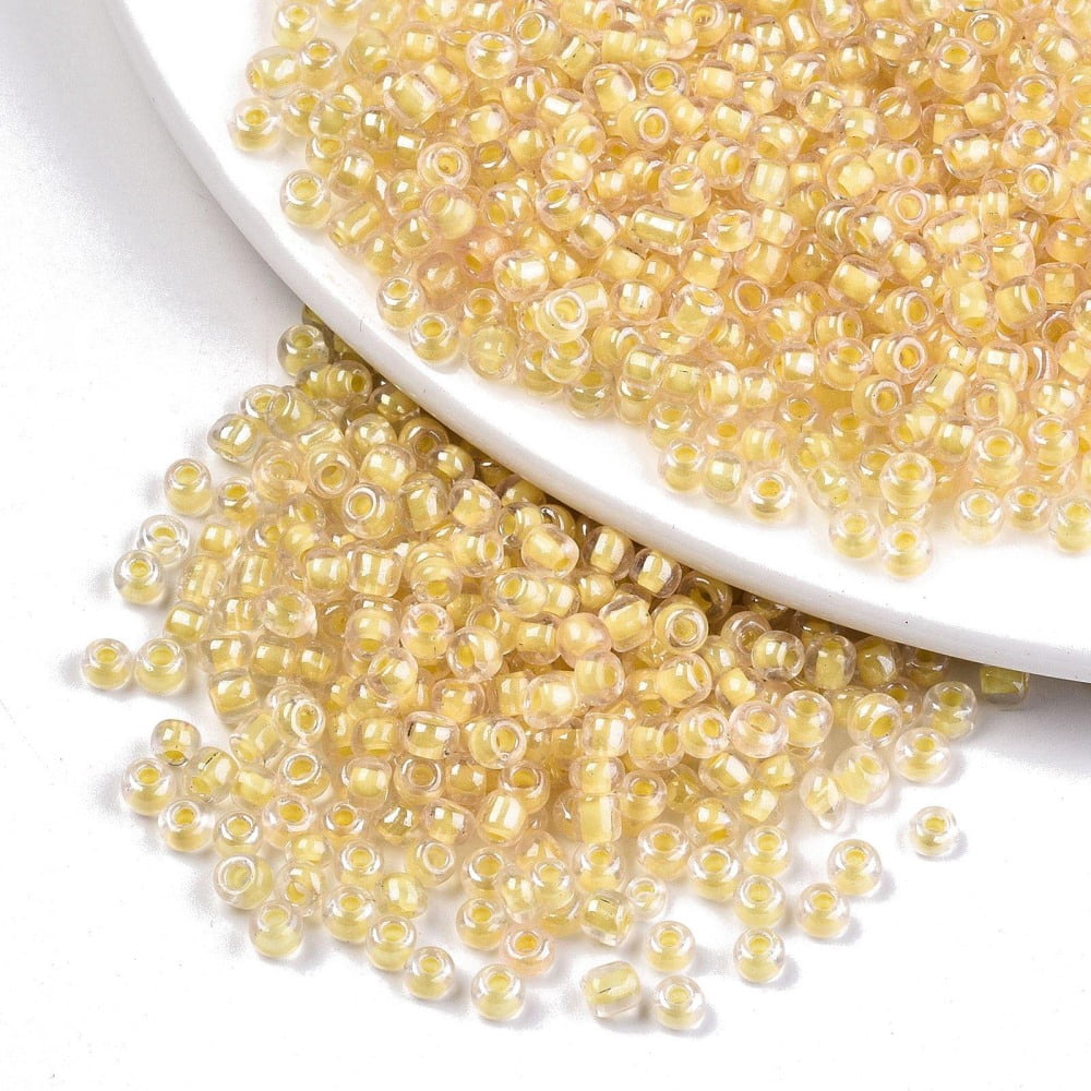 6/0 Glass Seed Beads Transparent Inside Colours Luster Round Hole Round Gold 6/0 4~5x2.5~4.5mm Hole: 1.2mm 4500pcs/bag