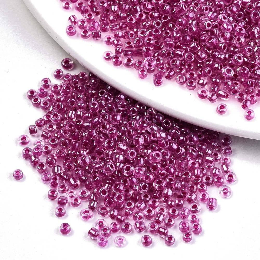 6/0 Glass Seed Beads Transparent Inside Colours Luster Round Hole Round Medium Violet Red 6/0 4~5x2.5~4.5mm Hole: 1.2mm about 4500pcs/bag