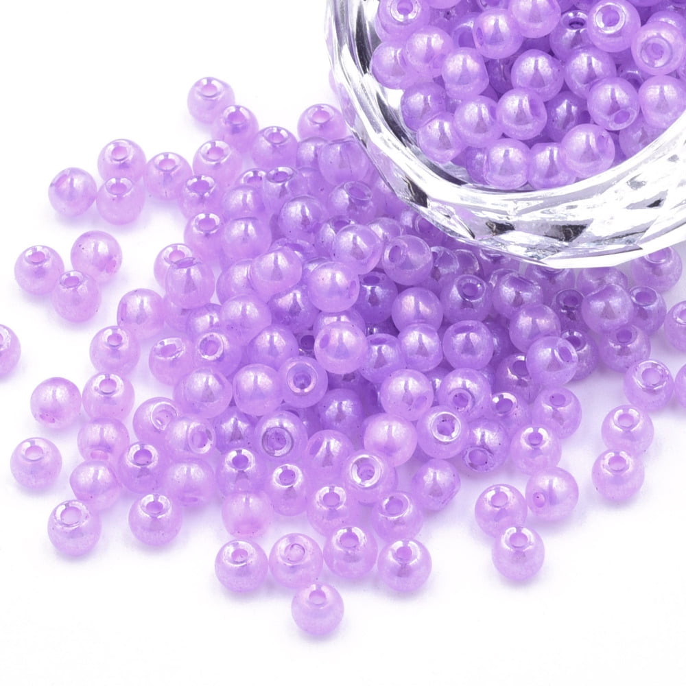 6/0 Imitation Jade Glass Seed Beads Luster Dyed Round Orchid 4x3mm Hole: 1.2mm about 450g/bag