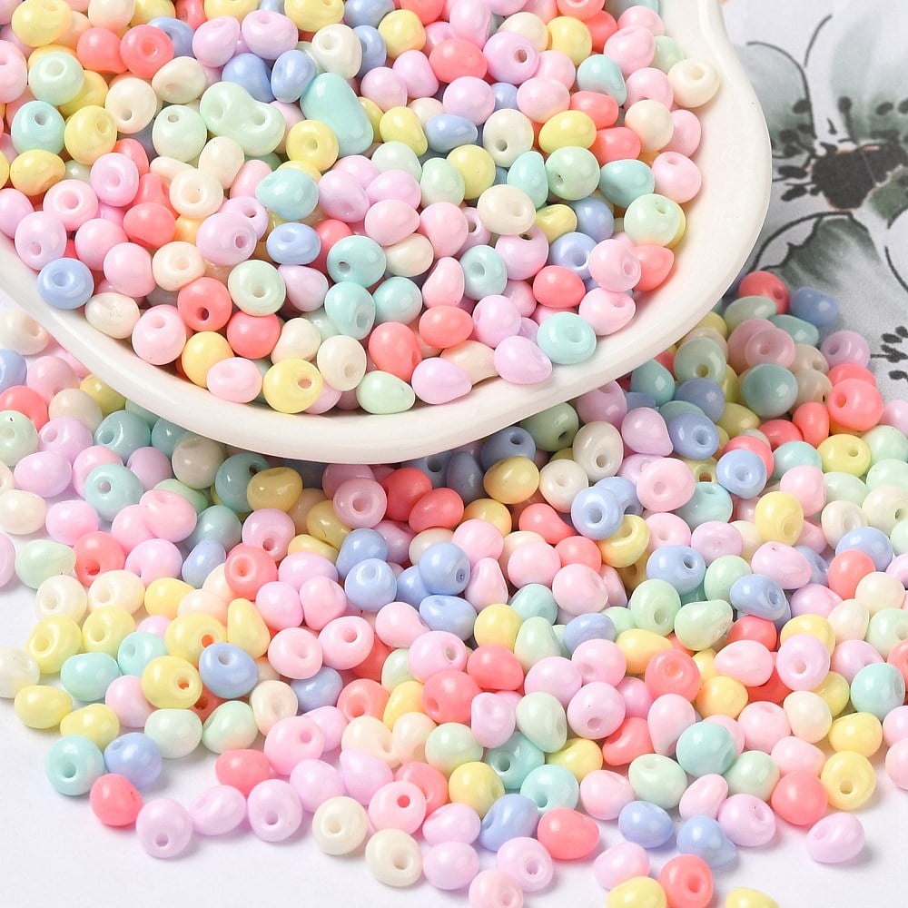 6/0 Opaque Baking Paint Glass Seed Beads Teardrop Colorful 4.5~5x4x3~3.5mm Hole: 0.9mm 5625pcs/Pound
