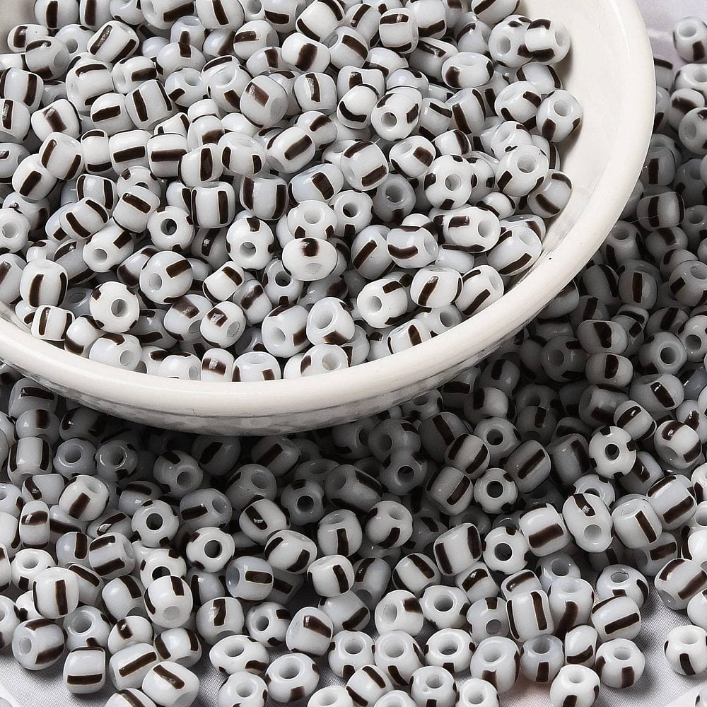 6/0 Opaque Colours Seep Glass Seed Beads Round Hole Round with Stripe Pattern Gray 3~4.5x3~4.5mm Hole: 1.2~1.5mm about 450g/bag
