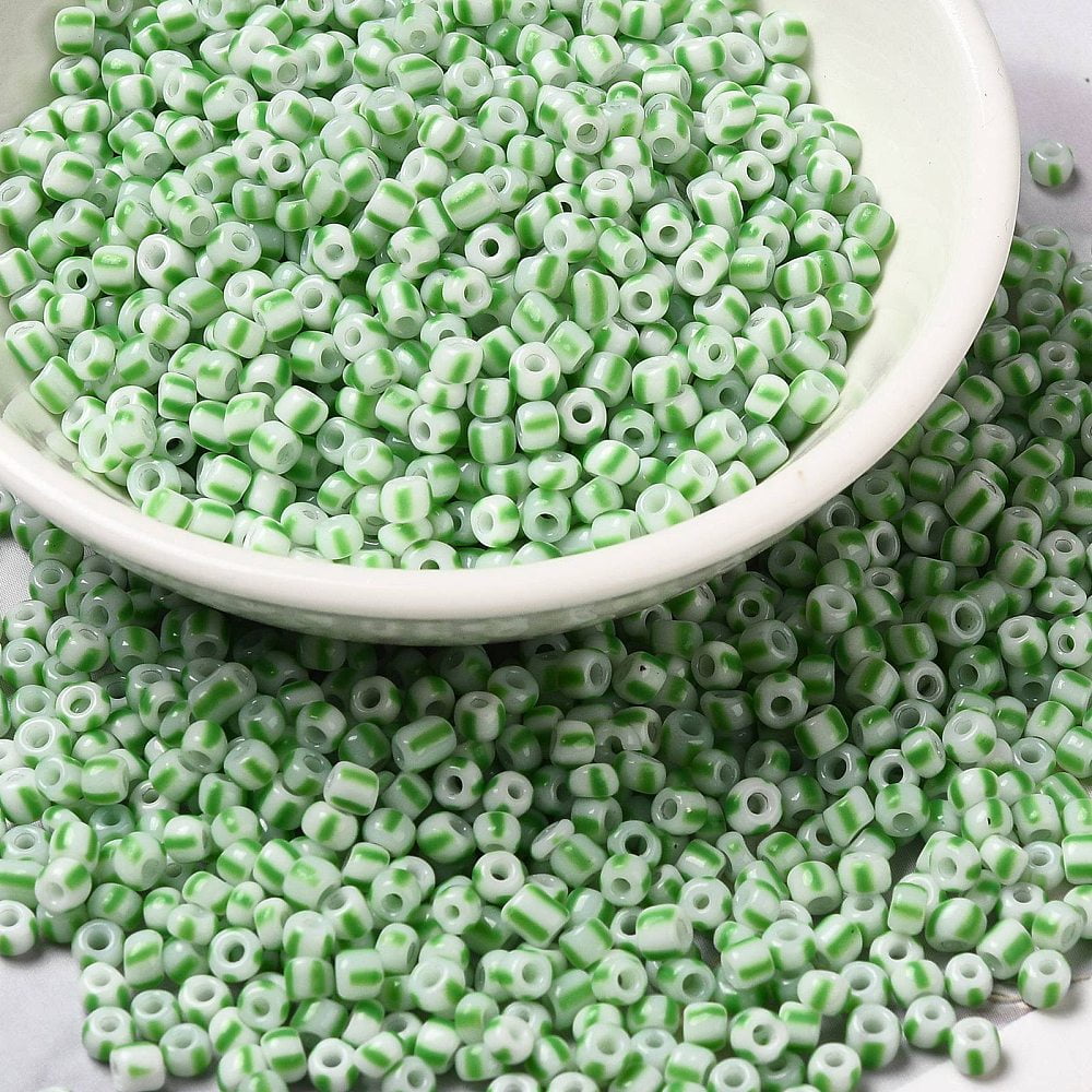 6/0 Opaque Colours Seep Glass Seed Beads Round Hole Round with Stripe Pattern Lime Green 3~4.5x3~4.5mm Hole: 1.2~1.5mm about 450g/bag DIY