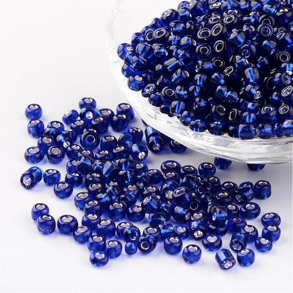 6/0 Round Silver Lined Round Hole Glass Seed Beads Blue 4mm Hole: 1.5mm about 496pcs/50g