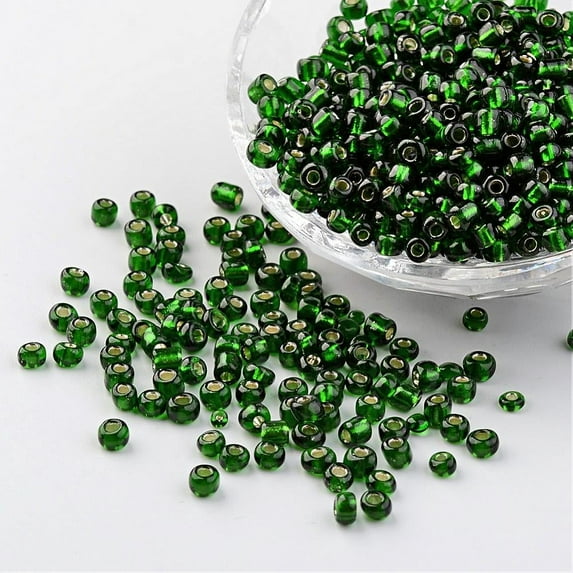 6/0 Round Silver Lined Round Hole Glass Seed Beads Green 4mm Hole: 1.5mm about 496pcs/50g