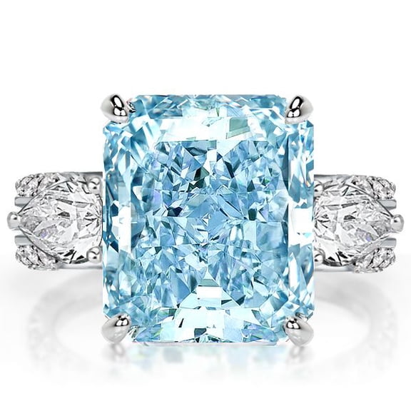 6.00 CT.Three Stone Radiant Cut Aquamarine Engagement Ring
