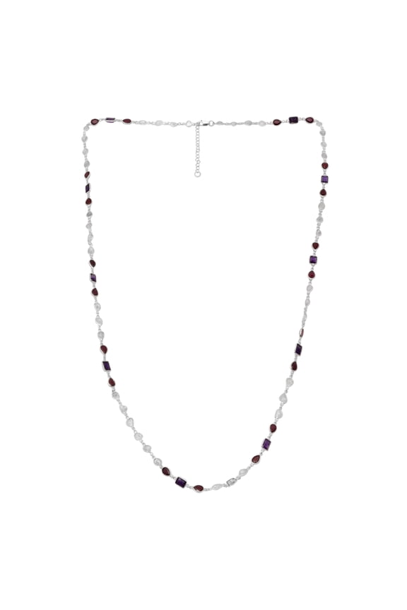 6.00 CTW Natural Diamond Polki Ruby Amethyst Long Chain Women Valentines Day Gifts Necklace 925 Sterling Silver