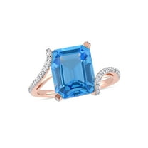 6.00 Carat (Ctw) Emerald-Cut Swiss Blue Topaz Ring in 14K Rose Gold with Diamonds for Women