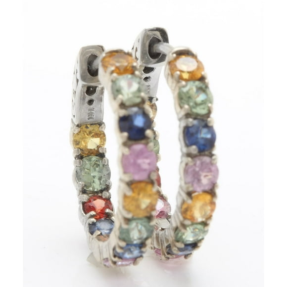 6.00 Carat Natural Ceylon Multi-Color Sapphire 14K Solid White Gold Earrings