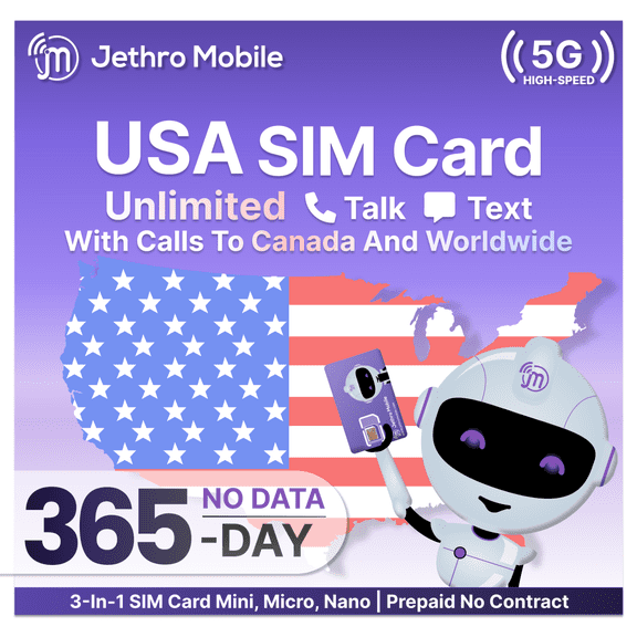 $6.00/Mo Jethro Mobile Sim Card Basic 12 Month Plan - Unlimited Talk & Text