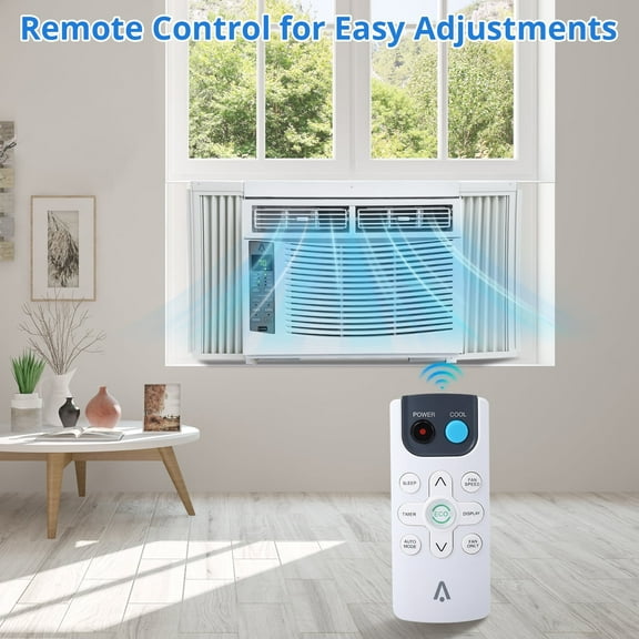 6,000 BTU Air Conditioner with Remote/App Control Flexible Window Opening(T Design),Fast Cooling & 3 Fan Speeds, Auto Restart, ECO,White