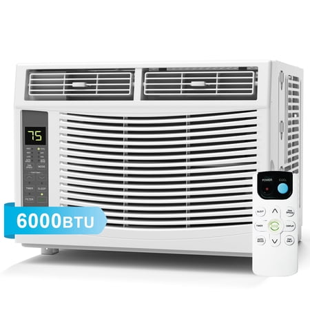 6,000 BTU Electronic Window Air Conditioner, Cools Rooms up to 250 sq ft, Digital Controls with Remote, Energy Saver Mode, Easy Install Kit Included, White