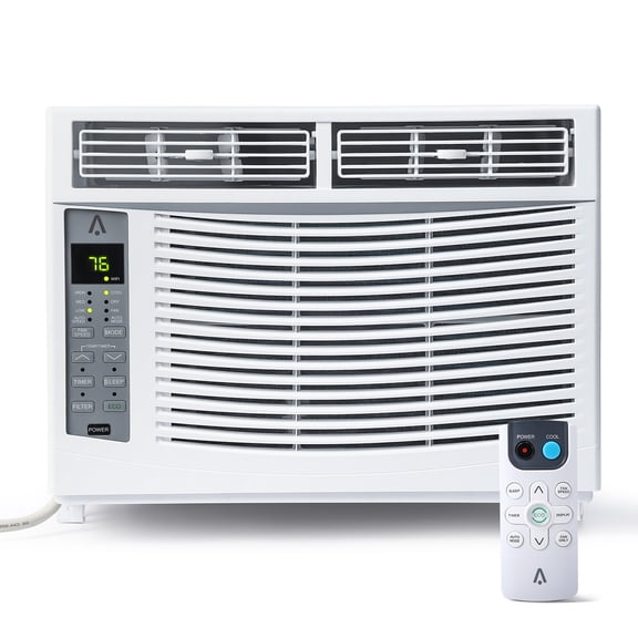 6,000 BTU Smart Window Air Conditioner with WiFi, App & Remote Control, 24H Timer, Auto Restart, Easy Install Window Kit Included, Cools Rooms up to 350 Sq Ft, 115V/60Hz, White