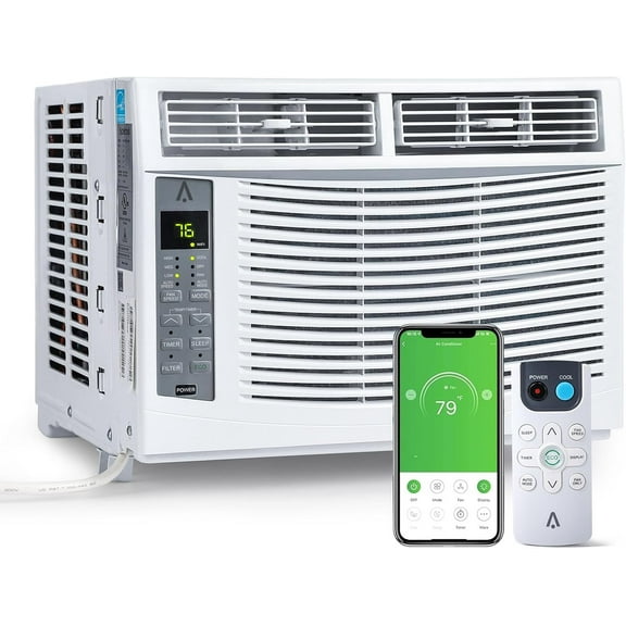 6,000 BTU Window Air Conditioner, Cools Rooms Up to 250 Sq.Ft, Remote & [Wi-Fi Enabled] Control, Ultra-Quiet 50dB, 24H Timer, Easy Install Kit, 115V/60Hz