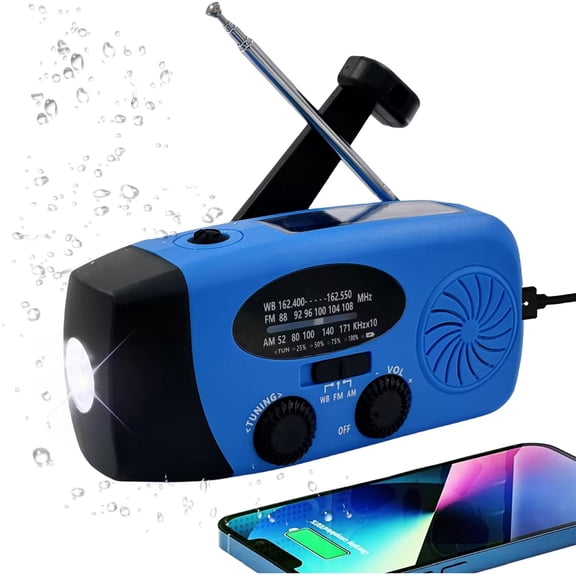 6,000 mAh 7-Band Emergency Weather AM/FM/WB Radio with NOAA, Flashlight, Phone Charger (BLUE)