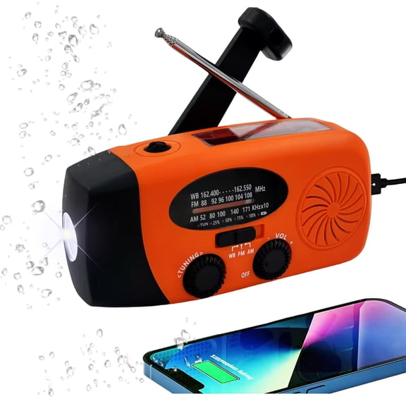 6,000 mAh 7-Band Emergency Weather AM/FM/WB Radio with NOAA, Flashlight, Phone Charger (ORANGE)