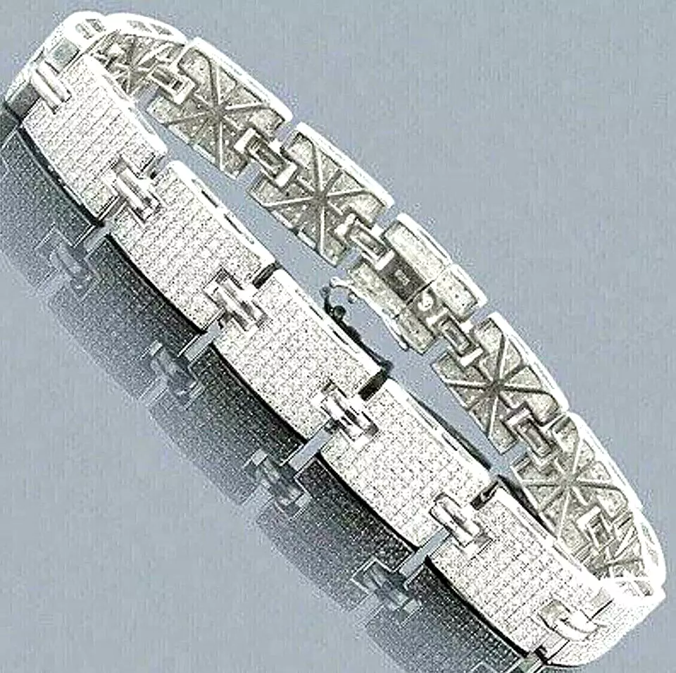 SIDDHESHWARJEWELS 6.00CT Round cut Diamond Lab Created Men's Tennis Bracelet Size 8"14K White Gold Plated