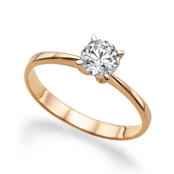 6.00MM D-F VS Moissanite Engagement Ring (0.68 ct Moissanite Weight, 0.75 ct dew) Thin Band Classic 14K Gold