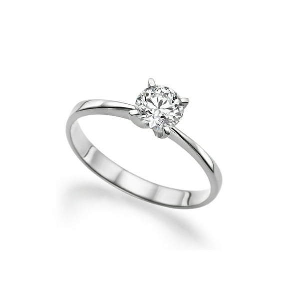 6.00MM D-F VS Moissanite Engagement Ring (0.68 ct Moissanite Weight, 0.75 ct dew) Thin Band Classic 14K Gold