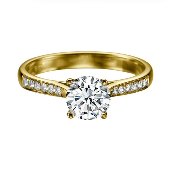 6.00MM D-F VS Moissanite Engagement Ring With Diamonds (0.68 ct Moissanite Weight, 0.87 ctw dew) Round Shape 14K Gold