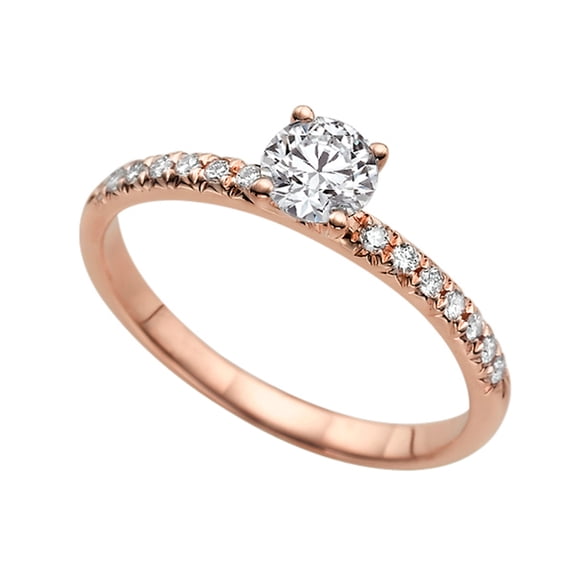 6.00MM D-F VS Moissanite Engagement Ring With Diamonds (0.68 ct Moissanite Weight, 0.89 ctw dew) Round Shape 14K Gold