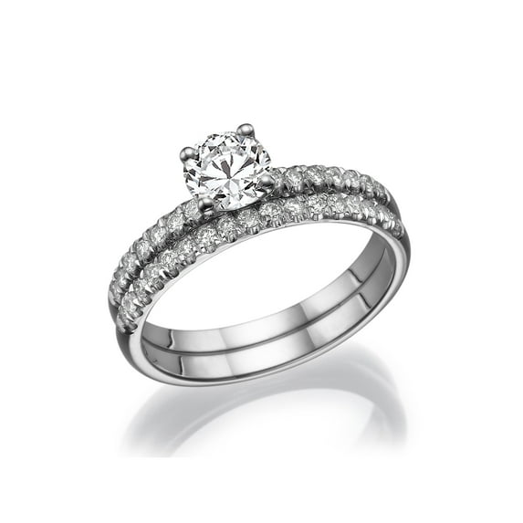 6.00MM D-F VS Moissanite Engagement Ring With Diamonds (0.68 ct Moissanite Weight, 1.07 ctw dew) Round Shape 14K Gold