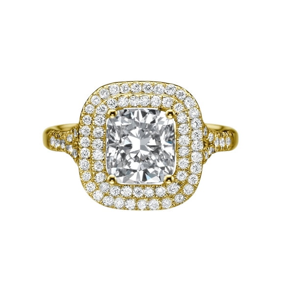 6.00MM D-F VS Moissanite Engagement Ring With Diamonds (0.96 ct Moissanite Weight, 1.8 ctw dew) Cushion Shape 14K Gold