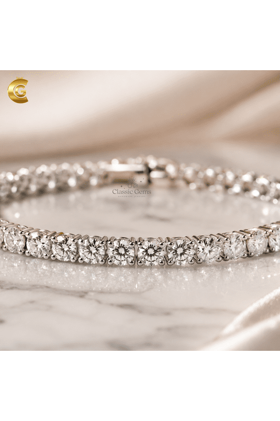 Tennis Bracelet 6.00 Carat Round Created Diamond Sterling Silver, 18K White Gold Plated