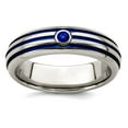 thumbnail image 1 of 6.00mm Titanium Bezel Polished Triple Groove Blue Anodized and Sapphire Ring Size 9.5 Ring for Women, 1 of 2