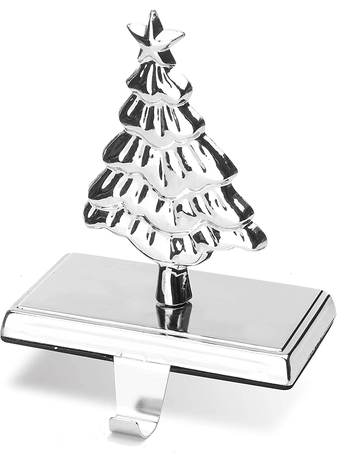 6.03" Shiny Silver Christmas Pine Tree Christmas Stocking Holders for