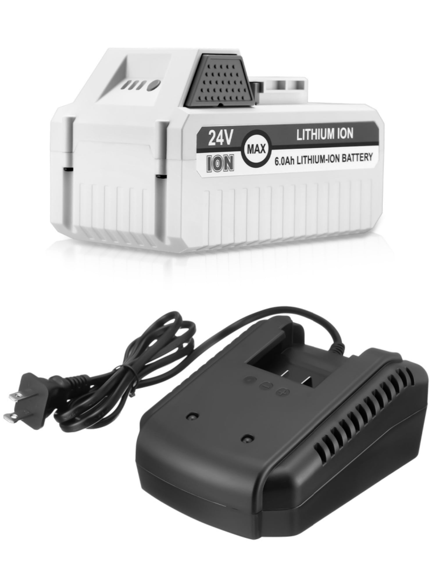 6.0Ah 24V Battery and Charger for Snow Joe+ Sun Joe 24 Vlot 24BAT-LTX/LTW/LTE/LT/XR Pro Lithium-Ion Battery