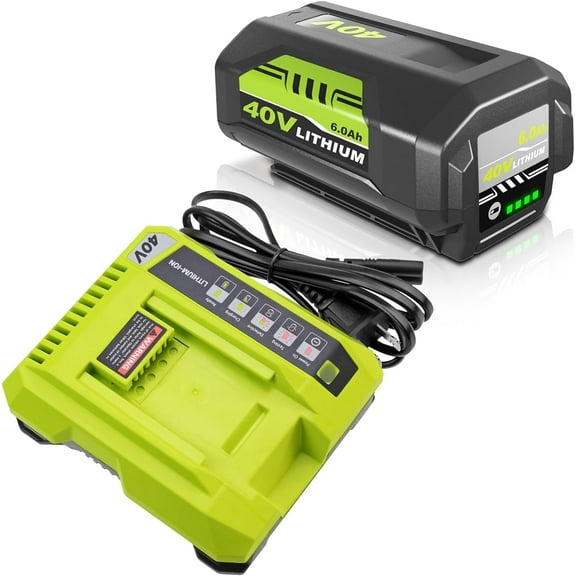 6.0Ah 40 Volt Lithium Battery + Charger for Ryobi 40V Battery OP4050A OP4015 OP40201 OP40261 OP4030 OP40301 OP4040 OP40401 OP4050 OP40501 OP40601
