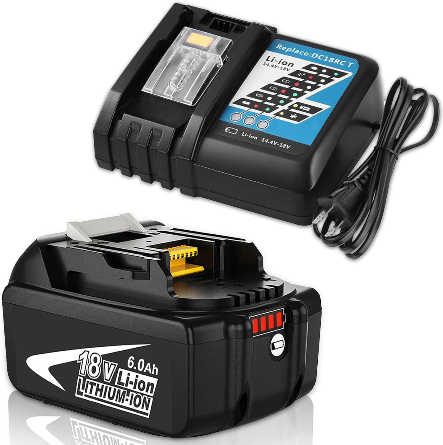 6.0Ah BL1860B 18 Volt Battery and DC18RC Charger Compatible with Makita 18V Battery Lithium ion BL1815 BL1820 BL1830B BL1850B LXT 400
