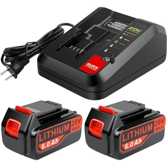 6.0Ah High-capacity Replacement Batteries for Black and Decker 20V Battery with 20 Volt Charger PCC692L, 2 Packs Batteries and Charger Combo Compatible with Black and Decker 20V Lithium Battery