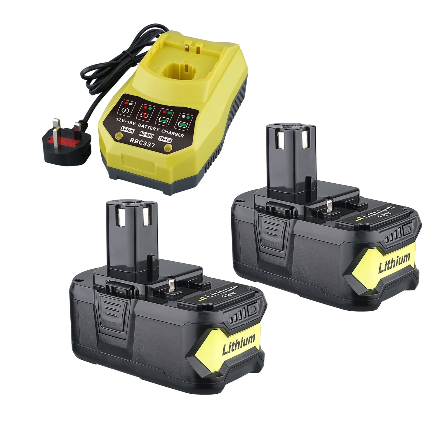 8.0Ah Replacement for Ryobi 18V Battery and P117 Charger Combo Compatible with Ryobi 18V One+ Battery RB18L25 RB18L50 P108 P107 P104 P780(2 Battery+1Charger)