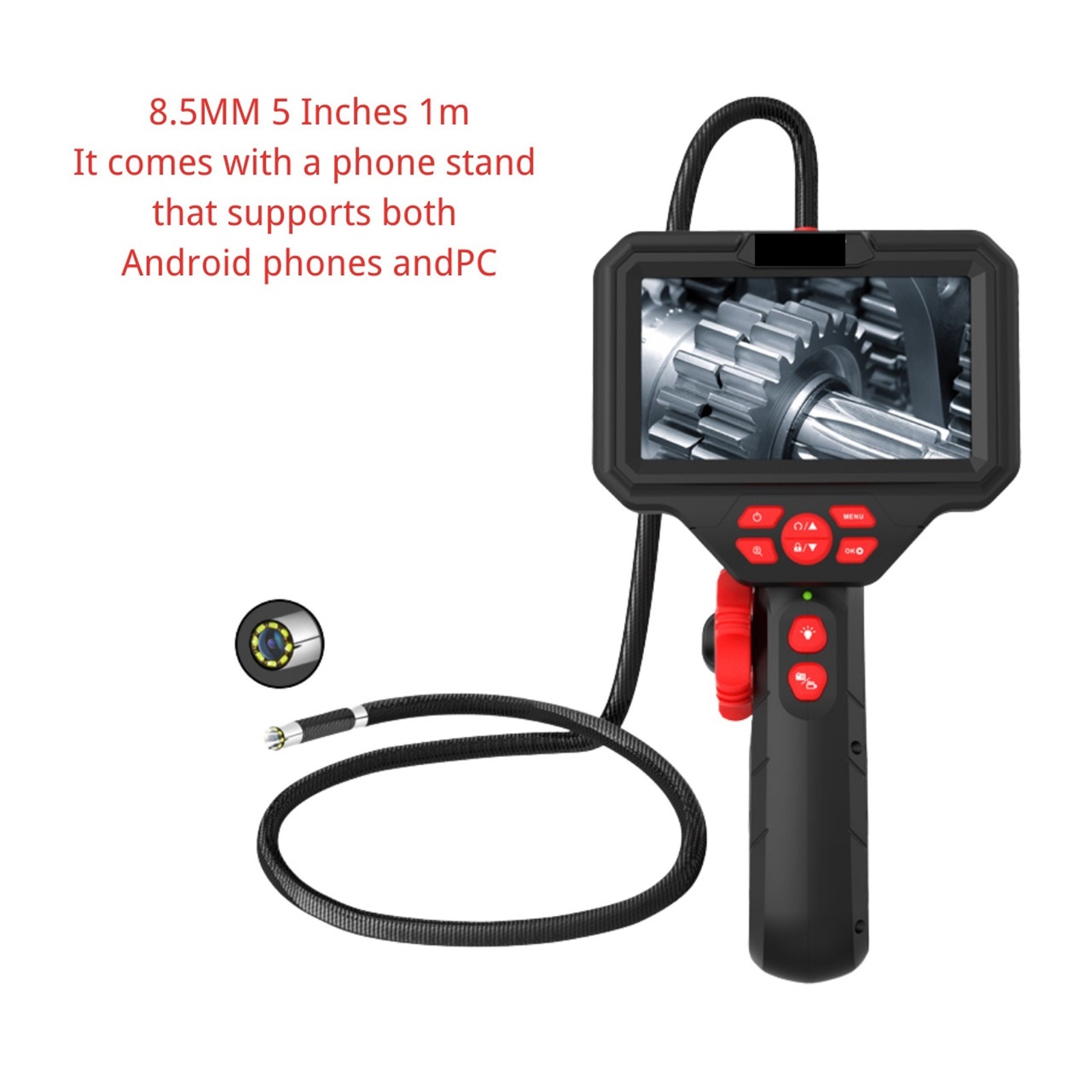 6.0mm 8.5mm 5inches Rotatable 360Degree Endoscope Mini Camera Borescope Waterproof LED Car Inspection Camera ,Stunning Clarity